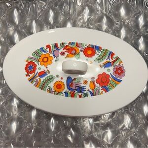 Royal Crown Paradise casserole dish lid birds flowers MCM colorful kitchen